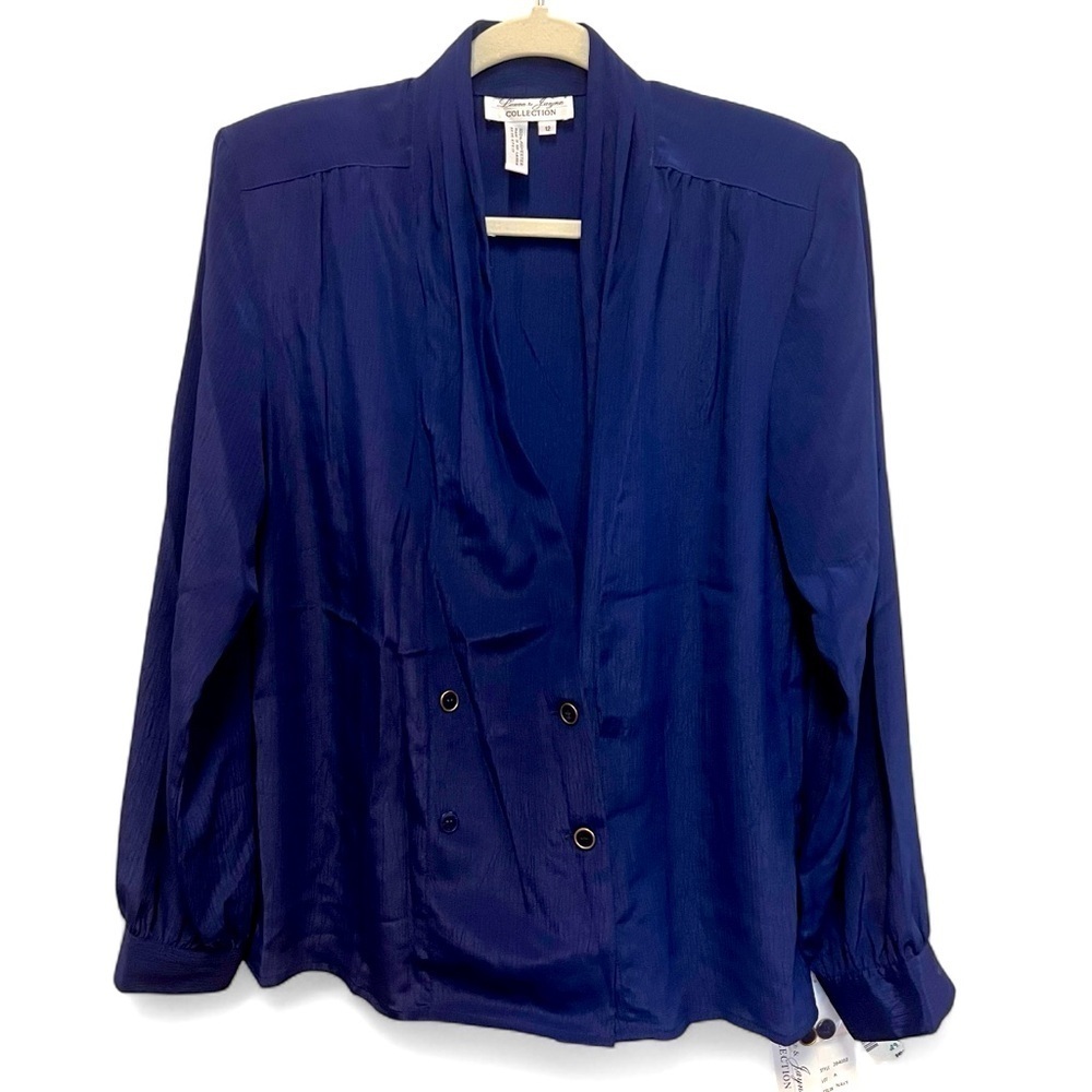 NWT Vintage Laura & Jayne Collection Double Breasted Blue Blouse Size 12